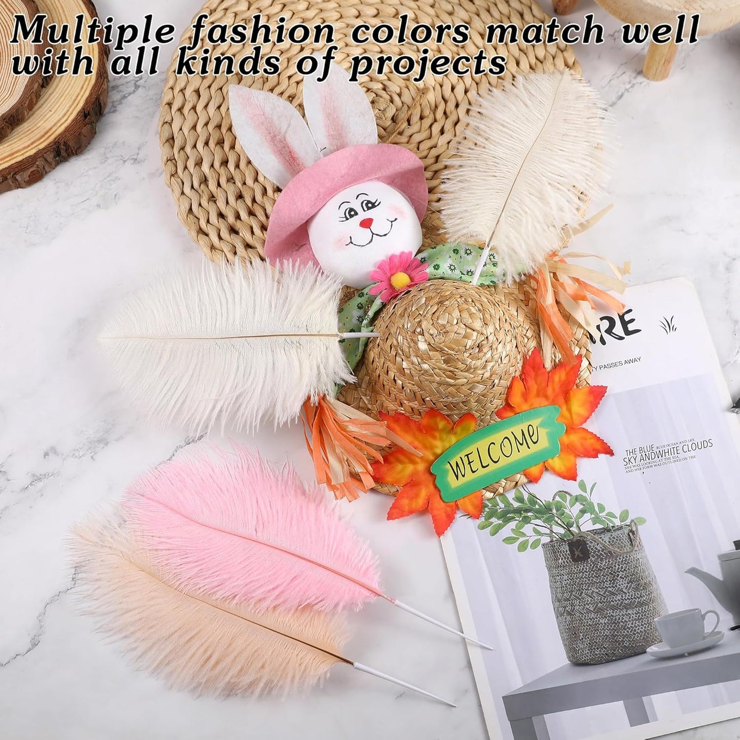 SOGUGOM White Craft Ostrich Feathers - 30PCS 6-8 Small Ostrich Feathers Kit for Kindergarten Crafts, Dream Catchers and Hats(Off White)