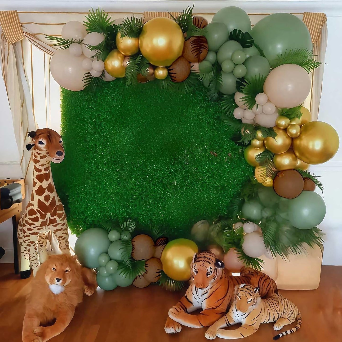 Sage Green and Brown Balloons, 12Inch Olive Green Gold and Brown Latex Balloon, Safari Jungle Coffee White Sagegreen Balloons for Woodland Animal Theme Kids Birthdays Hunting Zoo Party Decorations