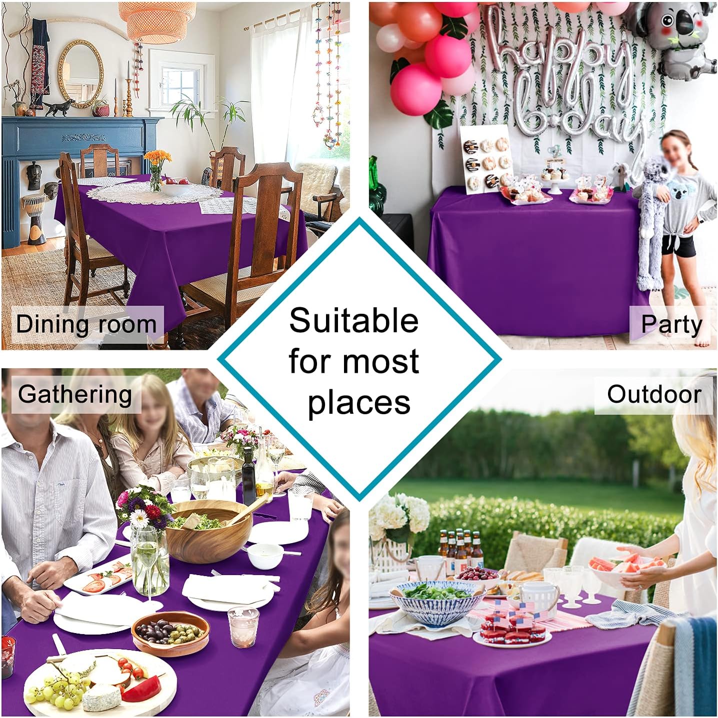 Hiasan Royal Purple Tablecloth for Rectangle Tables - Waterproof and Spillproof Washable Fabric Table Cloth for Dining Room Kitchen Party, 52 x 70 Inch