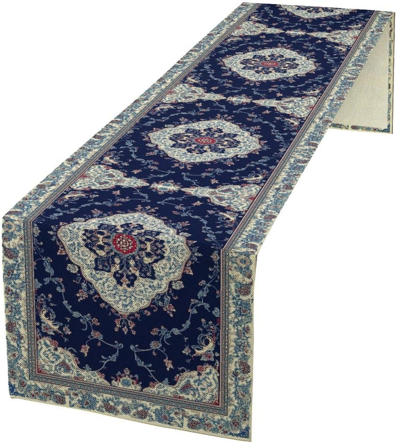 Elegant Palace Boho Blue Table Runner Vintage French Style Farmhouse Geometric Home Farmhouse Kitchen Table Dining Coffee Room Garden Party Wedding Decor 13x120in