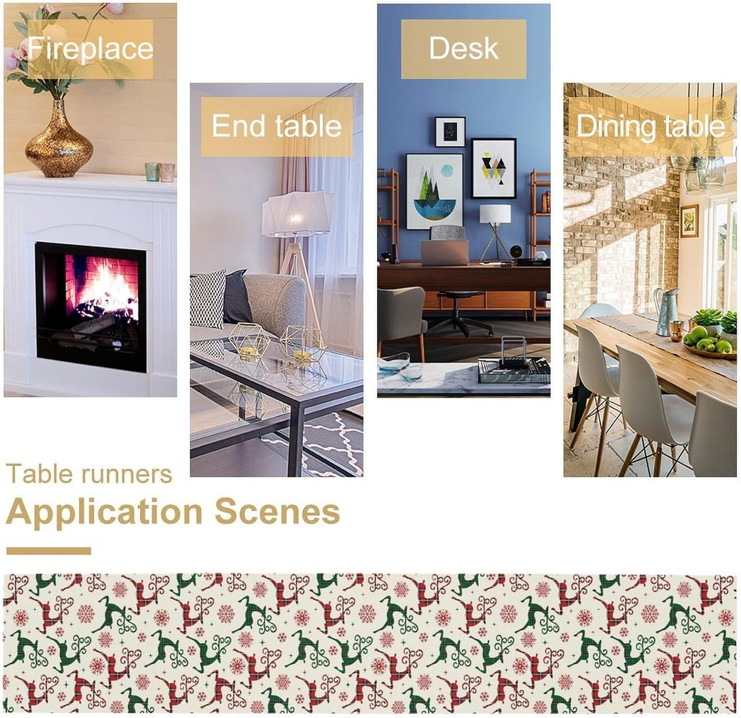 Christmas Table Runner,Christmas Plaid Deer Print Farmhouse Table Cloth Kitchen Dining Table Decoration for Home Party Decor 13x120 Inch