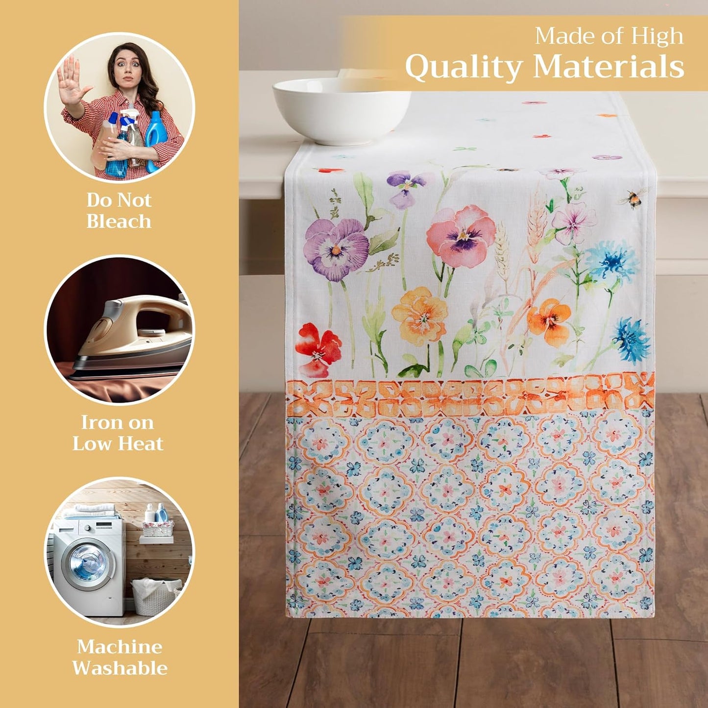 Maison d' Hermine Table Runner 100% Cotton Double Layer Table Runners 72 inches Long Decorative for Home Kitchen Dining Party Wedding Bridal Shower Spring Summer (Summer Whisper , 14.50" x 72")