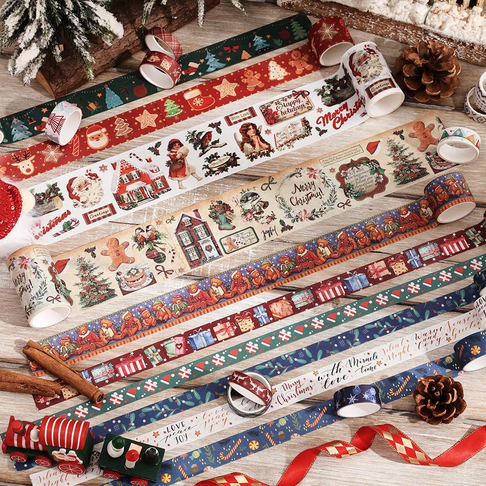 20 Rolls Christmas Theme Washi Tape Set, Writable Decorative Tapes for Scrapbooking, Bible Journaling, Bullet Journaling, 0.6"x79" per Roll