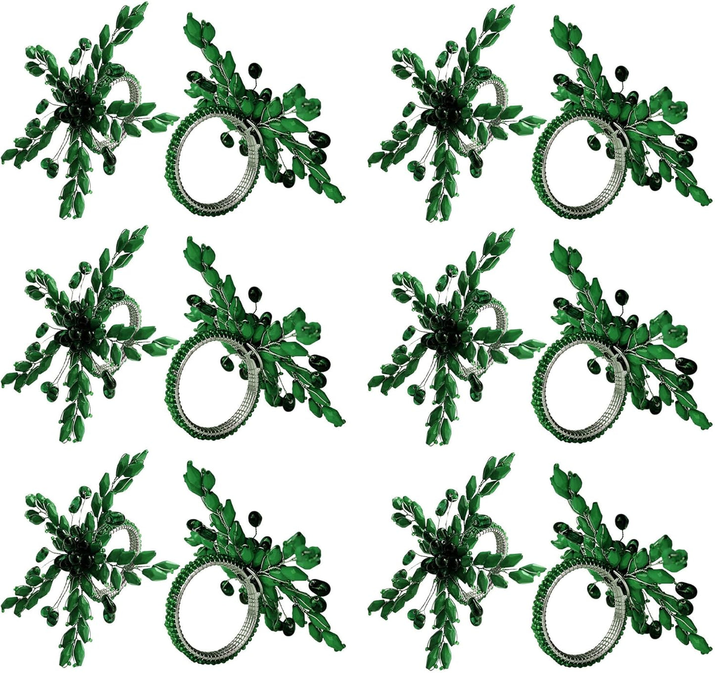 Napkin Rings Set of 12 for Dining Table Decoration Parties Everyday Metal Napkin Holder Leaf Dark Green (Pack of 12)