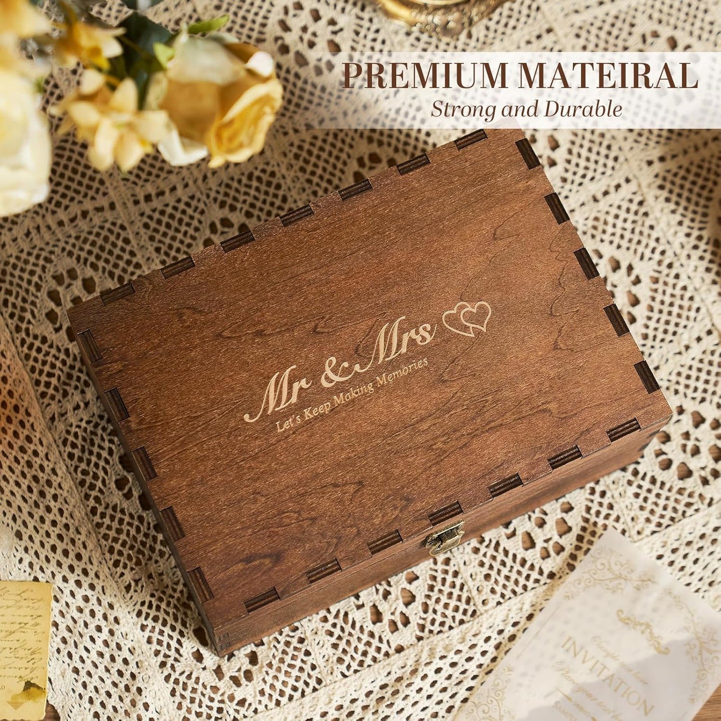 AW BRIDAL Mr and Mrs Wedding Keepsake Box Large for Couples, Wooden Engraved Memory Boxes with Lids, Bridal Shower Gifts for Bride, Engamement Gifts for Engaged Couple, Storage and Decorative Chest