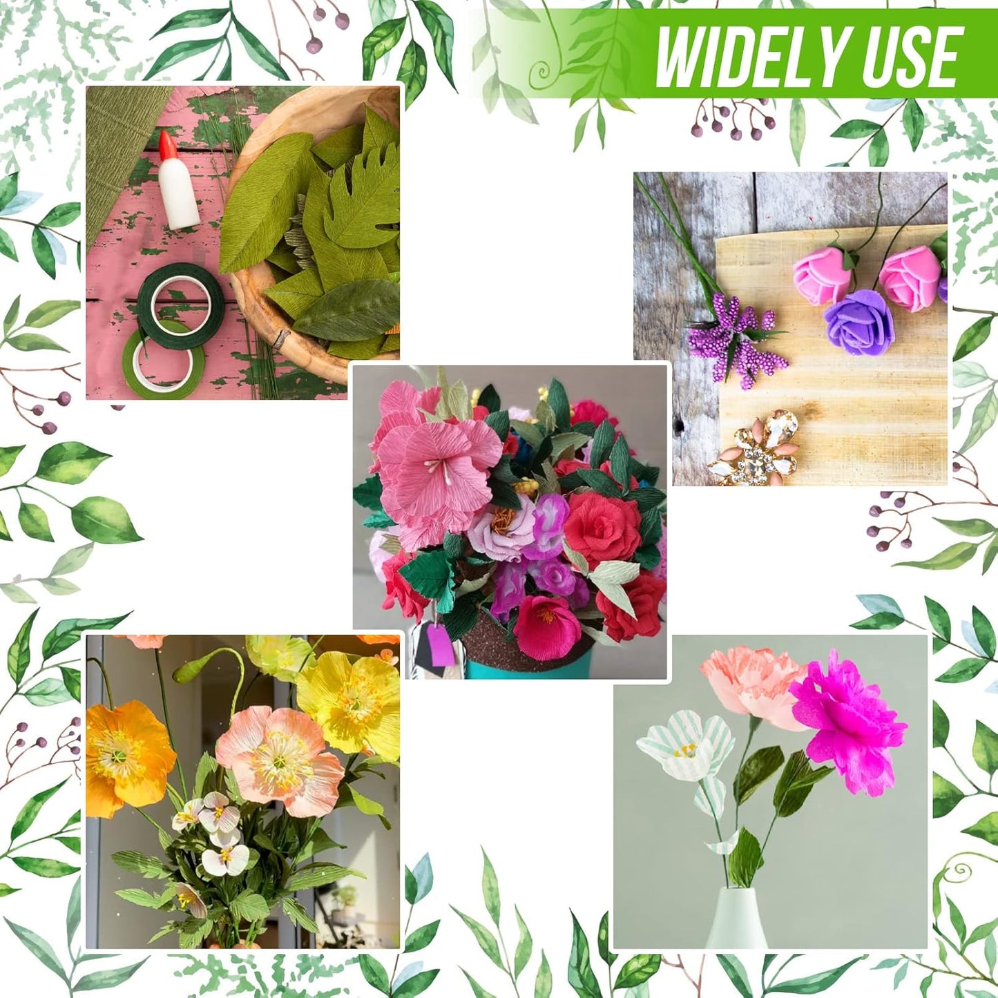 GLAMFIELDS 200 Pieces Green Floral Stem Wire 14 inch 22 Gauge Wire and 3 Rolls 1/2" Wide Floral Tape (30Yard/roll) for Bouquet Stem Wrap, Flower Arrangements Kit, DIY Crafts, Flower Making Supplies