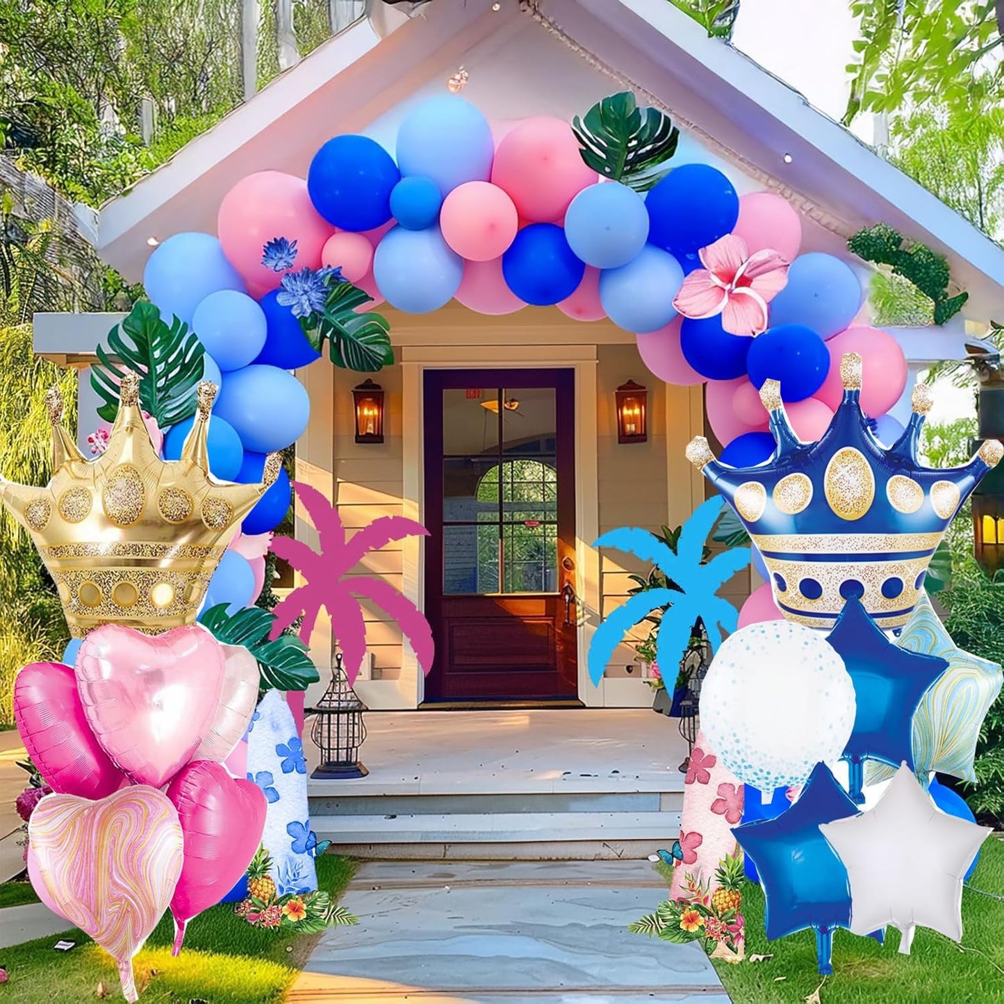 Pink And Blue Crown Balloons Set For Boy or Girl Baby Shower Gender Reveal Pary Decorations