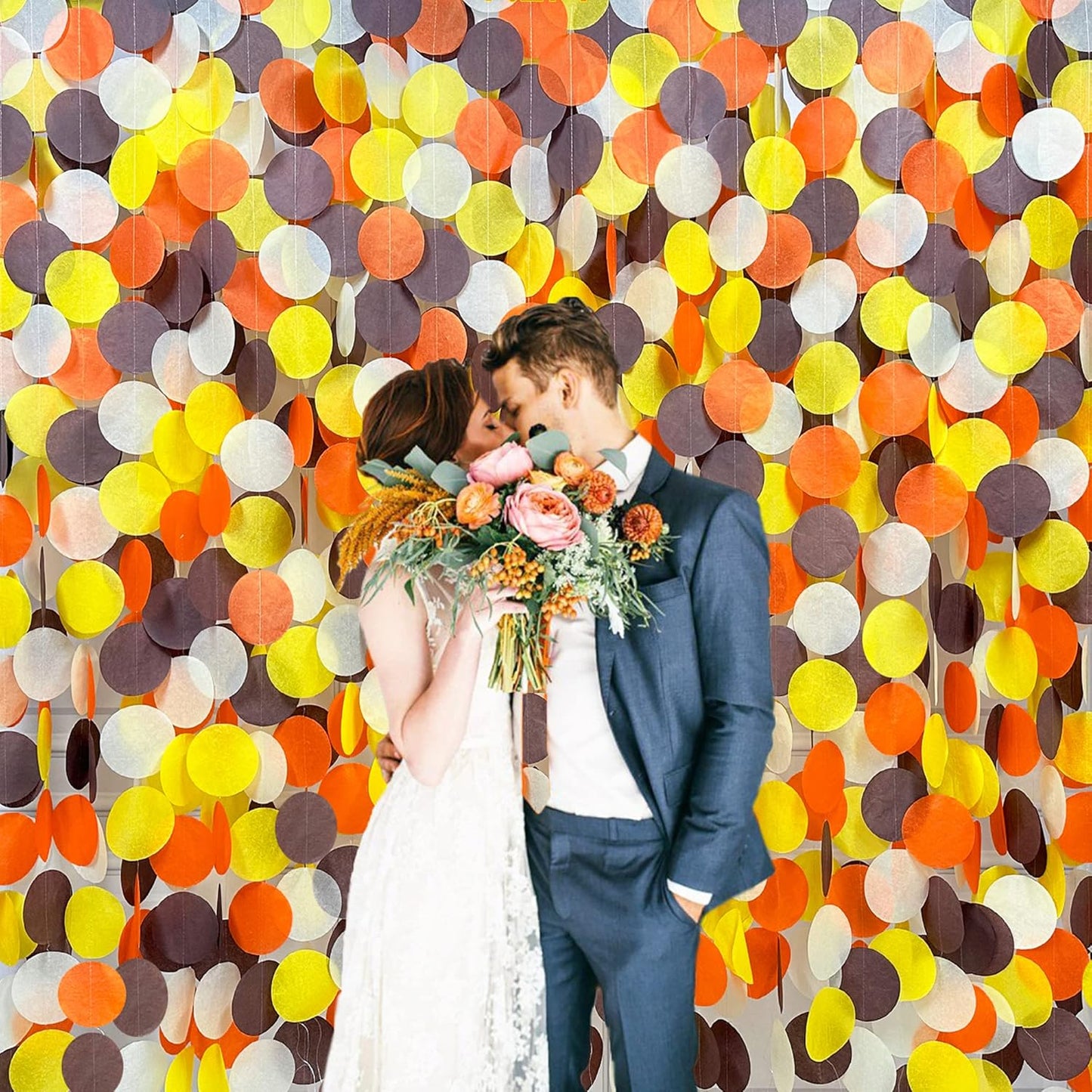 205Ft Fall Party Decorations Big Circle Dots Backdrop Garland Orange Brown Yellow Beige Tissue Paper Polka Dot Hanging Streamers for Birthday Wedding Fall Autumn Thanksgiving Harvest Party Supplies
