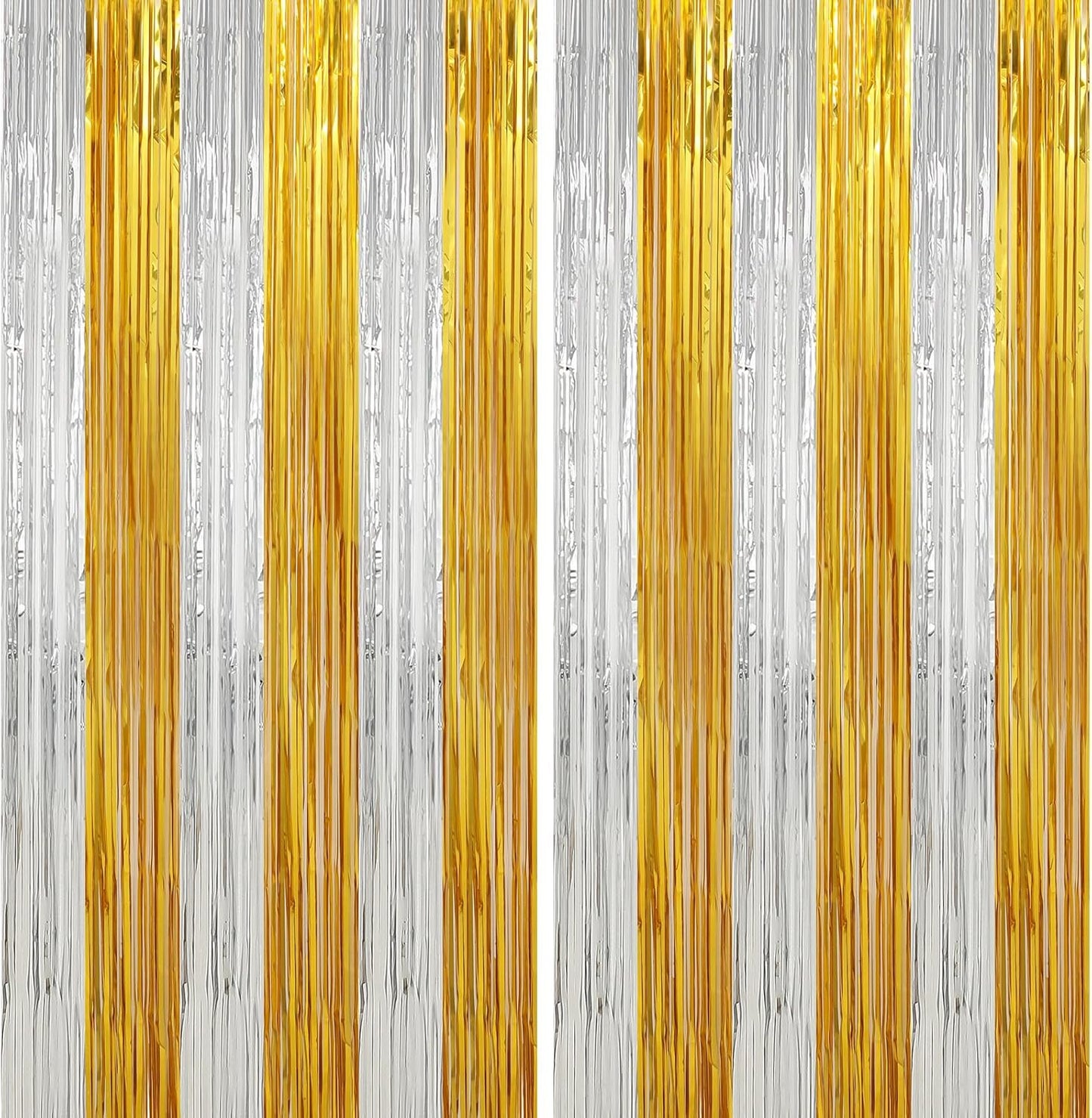 Crosize 2 Pack Foil Fringe Curtains Party Decorations, Gold Tinsel Curtain Backdrop for Parties, Door Streamers, Glitter Streamer Fringe Backdrop for Birthday Decoration (Gold and Silver, 2 Pack)