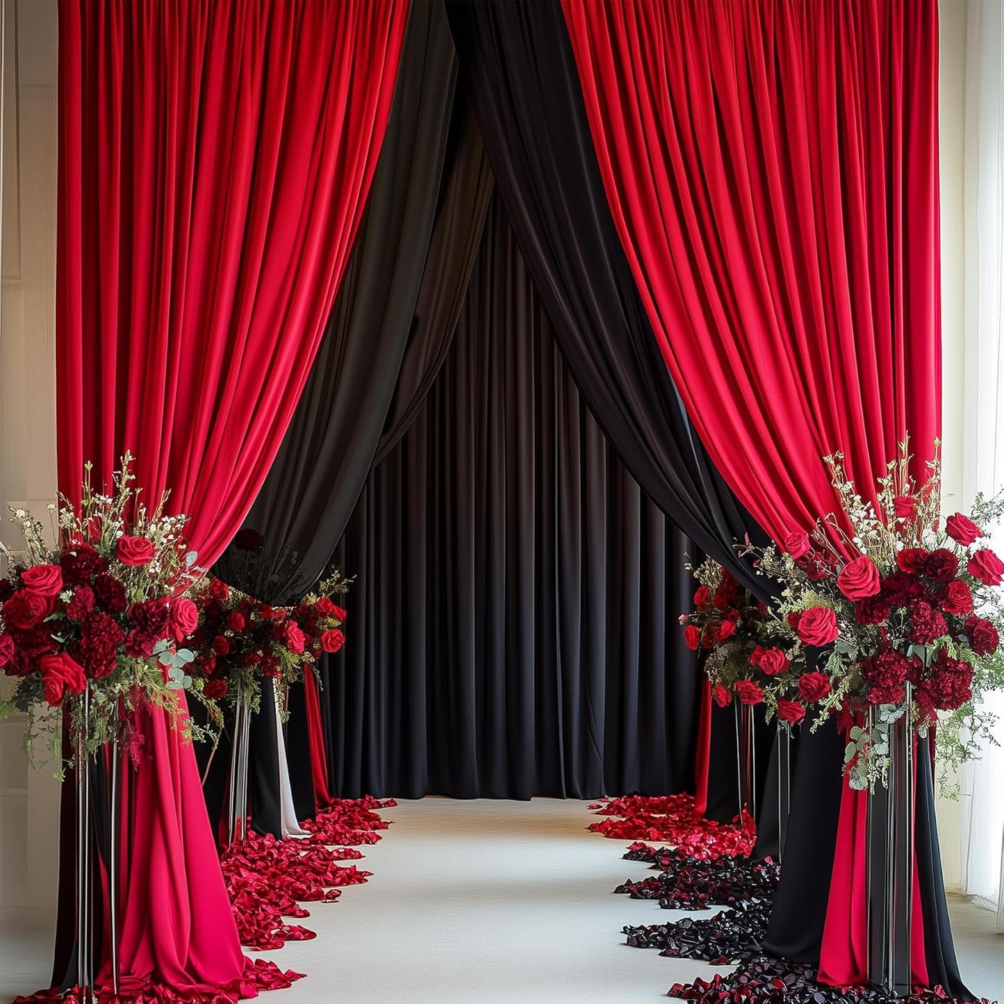 20ftx14FT Wrinkle Free Red Backdrop Curtain, 4 Panels 14FT Height Red Wedding Backdrop Drapes, Silky Polyester Back Drop Cloth for Birthday Photography Background Party Backdrop Draping