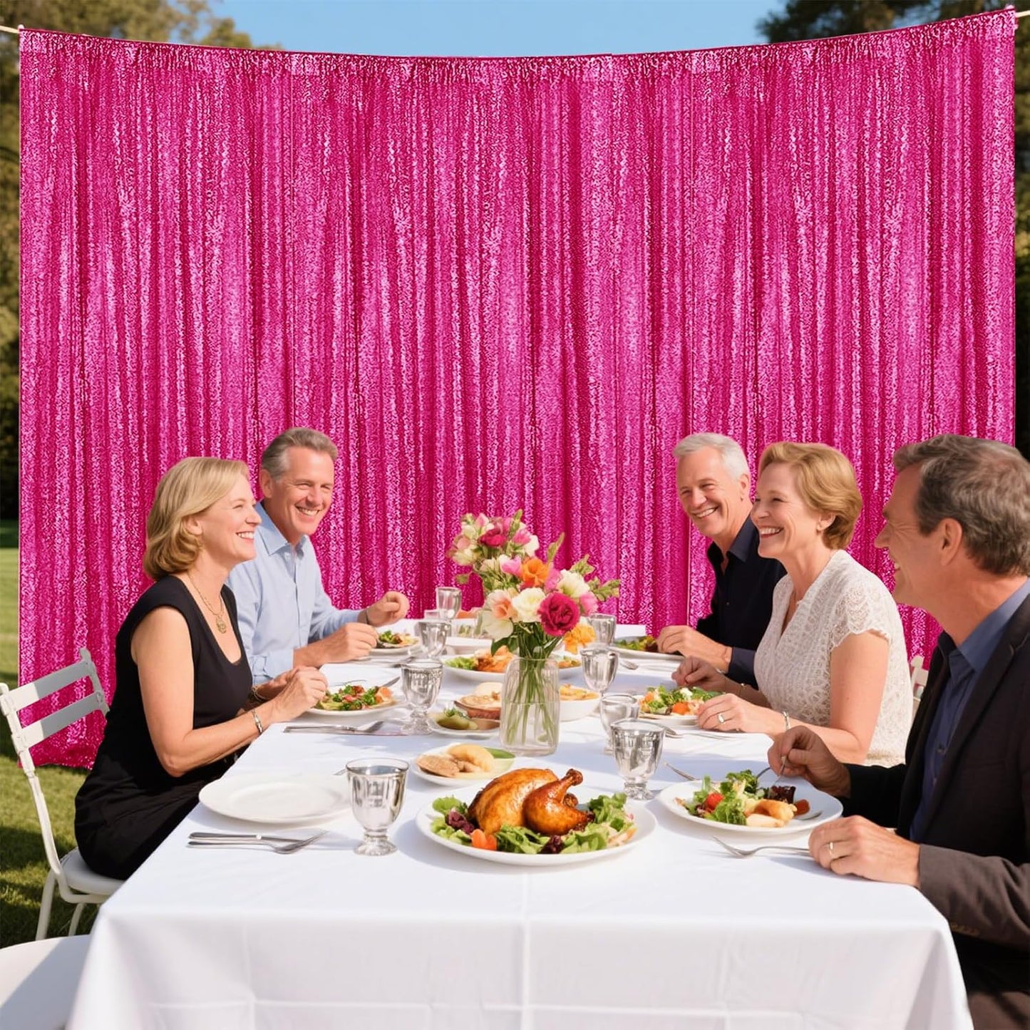 Fuchsia Sequin Backdrop Curtain 2 Pieces 2FTx8FT Glitter Photography Backdrop for Party Wedding Birthday Christmas Decorations