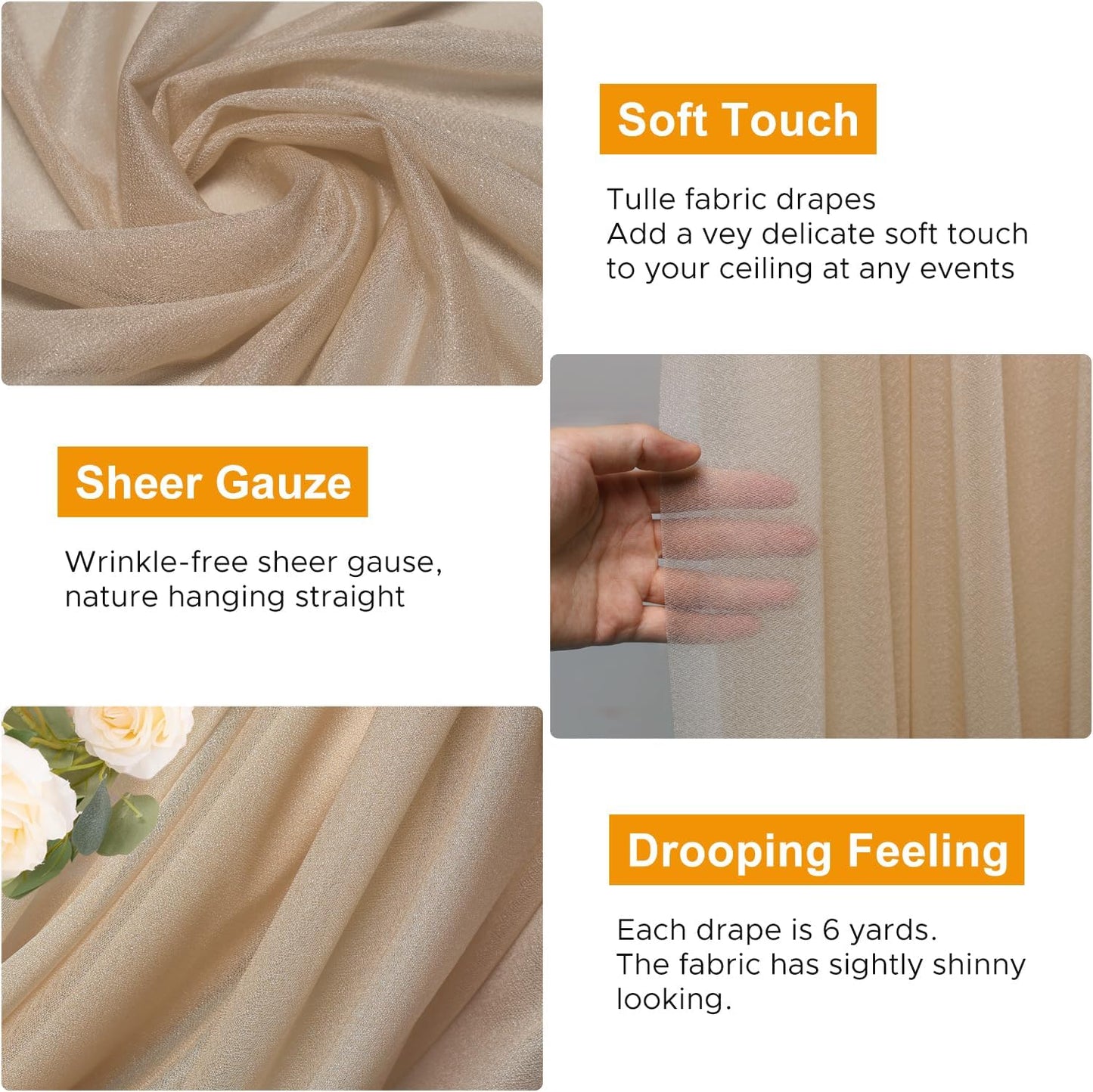 Wedding Arch Draping Fabric 1 Panel 28.7" x 20FT Nude Sheer Chiffon Backdrop Drapes for Wedding Ceremony Birthday Party Bridal Shower Outdoor Decoration