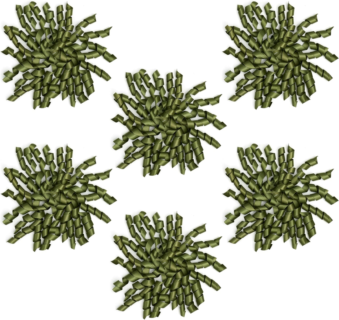 6 Inch Moss Curly Bows for Gift Wrapping Set of 6, Self Adhesive Bows Olive Green Gift Bows for Presents, Satin Ribbon Bows for Birthday, Wedding, Christmas, Bridal Shower