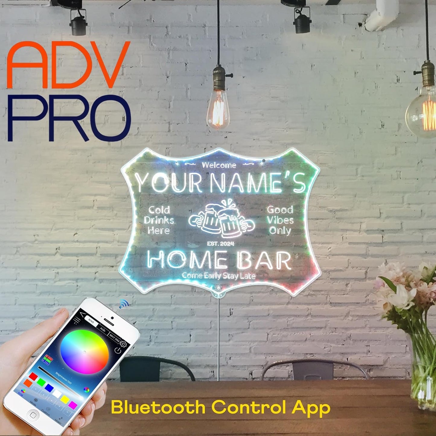 ADVPRO Personalized Your Name Home Bar RGB Dynamic Glam LED Sign - Cut-to-Edge Shape - Smart 3D Decoration - Multicolor Signage st06s43-fnd-p11d-tm-c