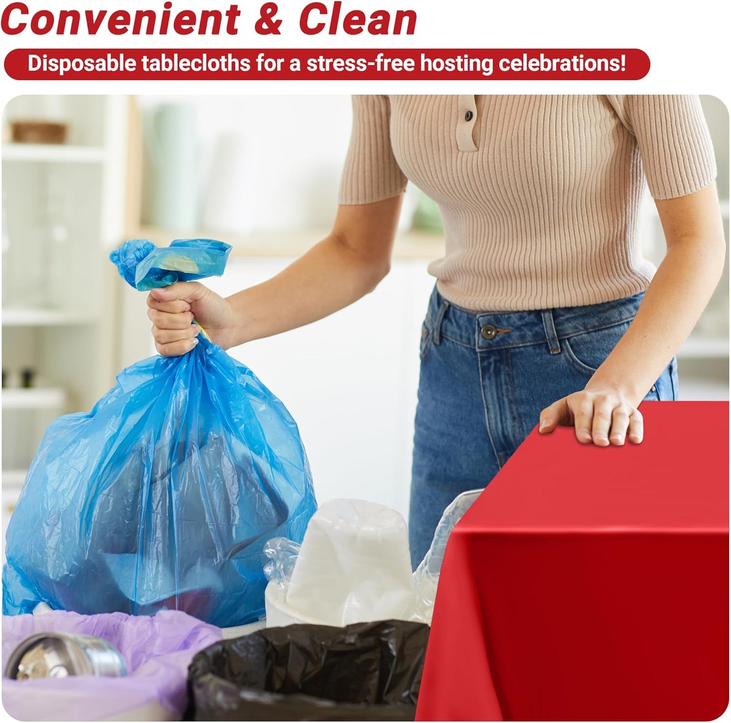 QZYL 4 PCS Picnic Table Cover, 54 x 108 in Rectangle Tablecloth, Red Table Cloth Indoor Outdoor for Baptism Decorations, Waterproof Plastic Tablecloth for Birthday, Wedding and Anniversary