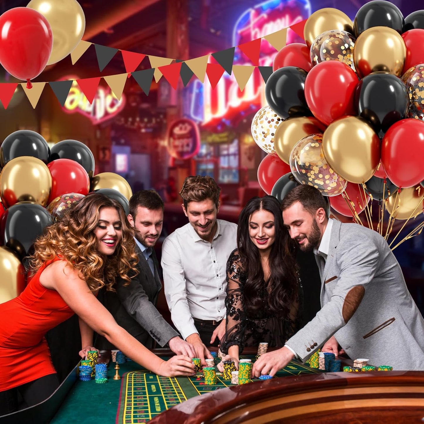 Red Black and Gold Balloons, 60pcs 12inch Red Black Gold Confetti Balloons for Birthday Casino Party Decorations