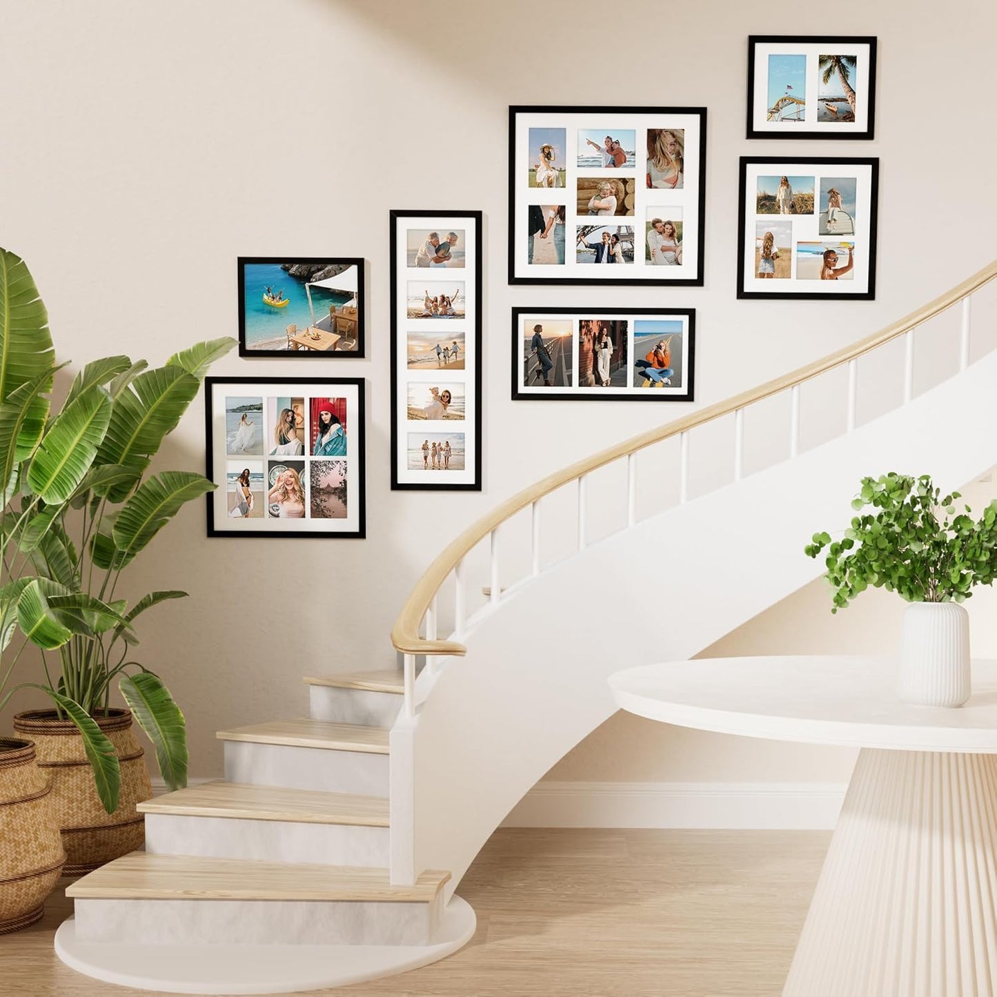 Vittanly 8x16 Collage Picture Frame, Displays 3Pcs 5x7 Pictures with Mat, Picture Frames Collage Wall Decor for Horizontal or Vertical Display, Black, 1 Pack