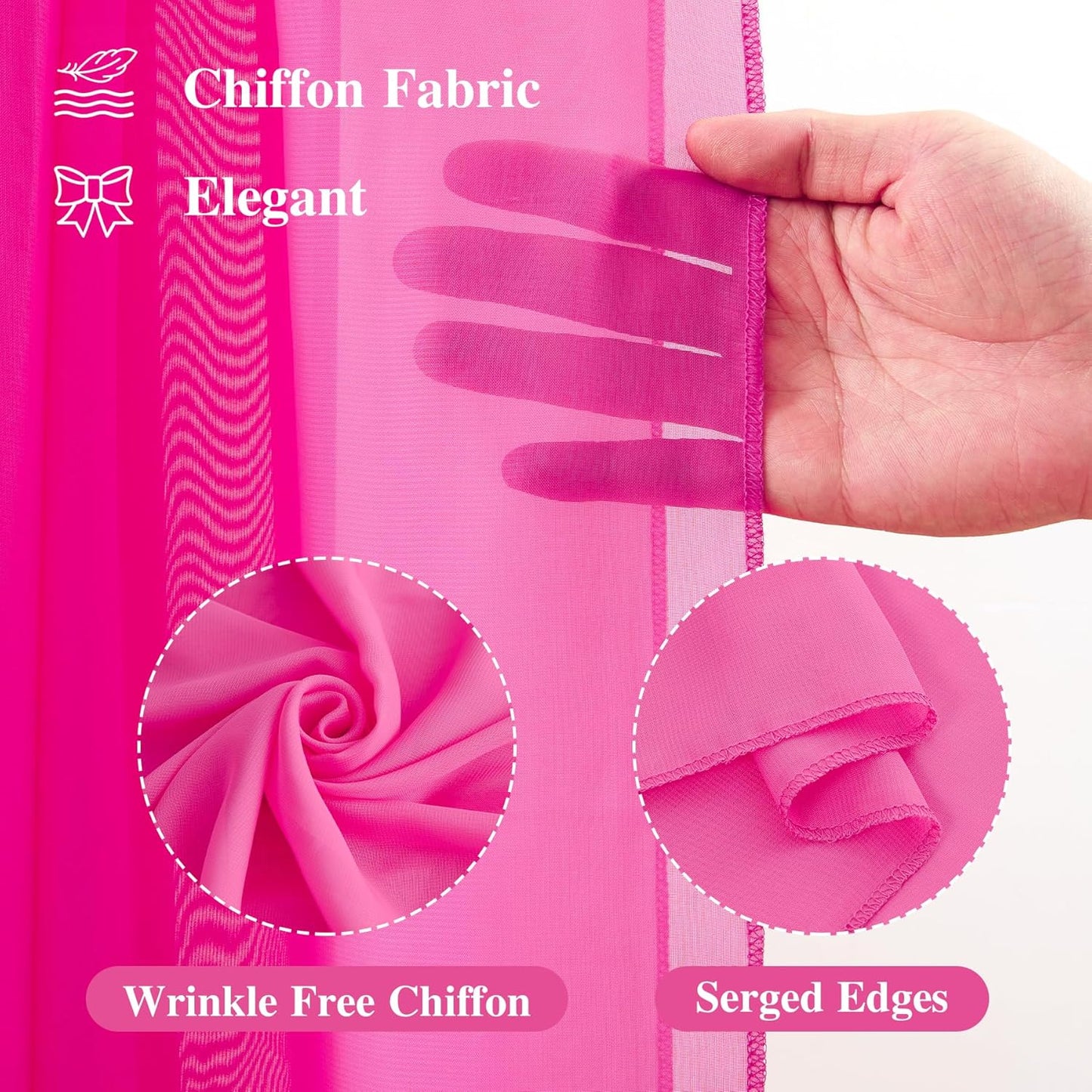 Wedding Arch Draping Fabric,1 Panel 18FT Hot Pink Sheer Chiffon Curtain Drapes 6 Yards for Wedding Ceremony Birthday Party Decoration