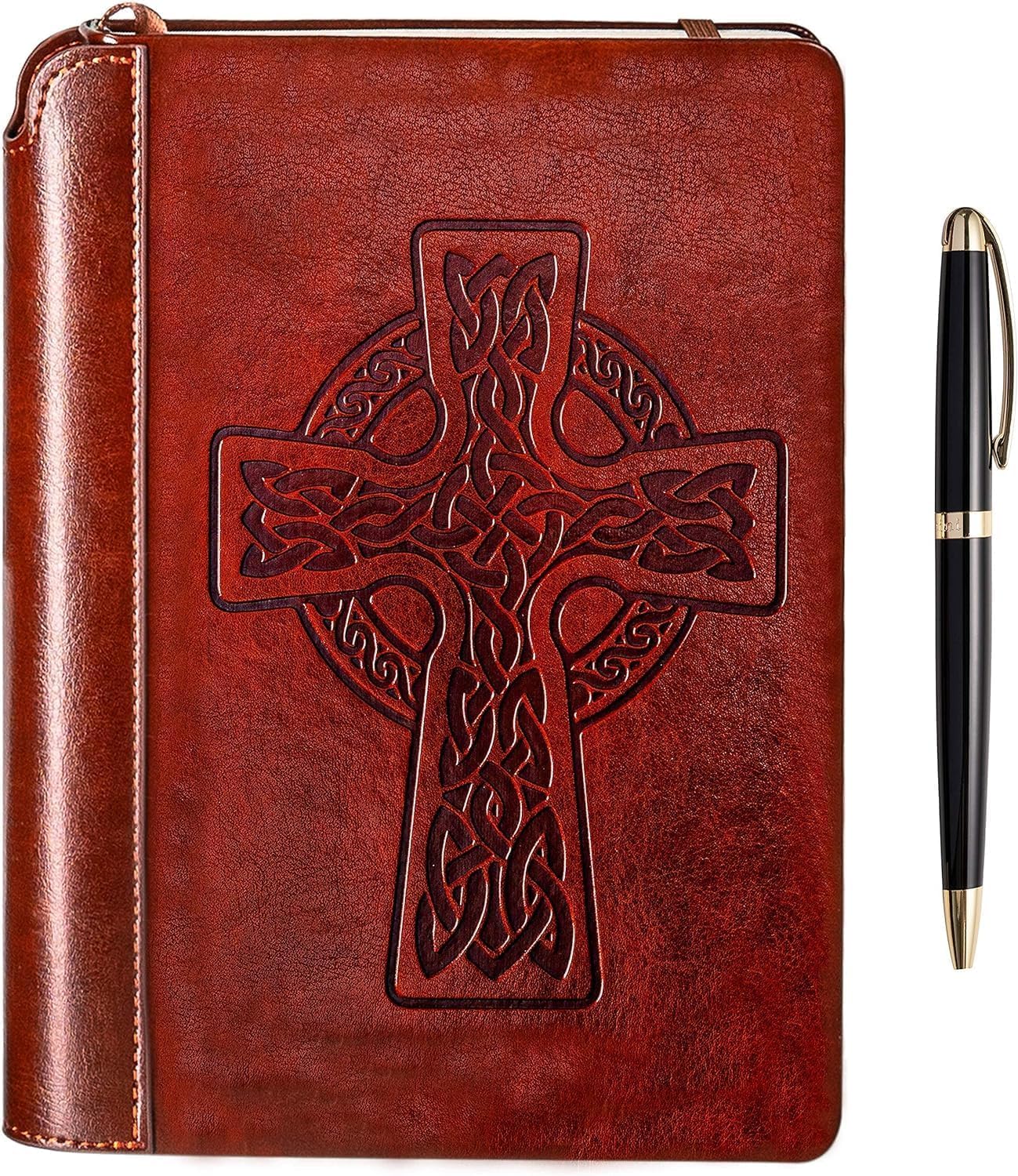 SETTINI® Lined Journal - Celtic Cross Journal for Writing Gift Set - Hardcover Vegan Leather, Includes Luxury Pen in a Unique Pen Holder, 192 Pages, 6 x 8.5 inches, Bible Journal, Birthday Gift
