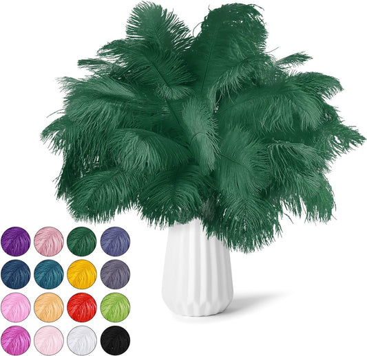NEWONG 30pcs Dark Green Ostrich Feathers Natural Bulk 8-10inch(20-25cm) Vase Craft Wedding Home Party Centerpieces Christmas Day Decoration