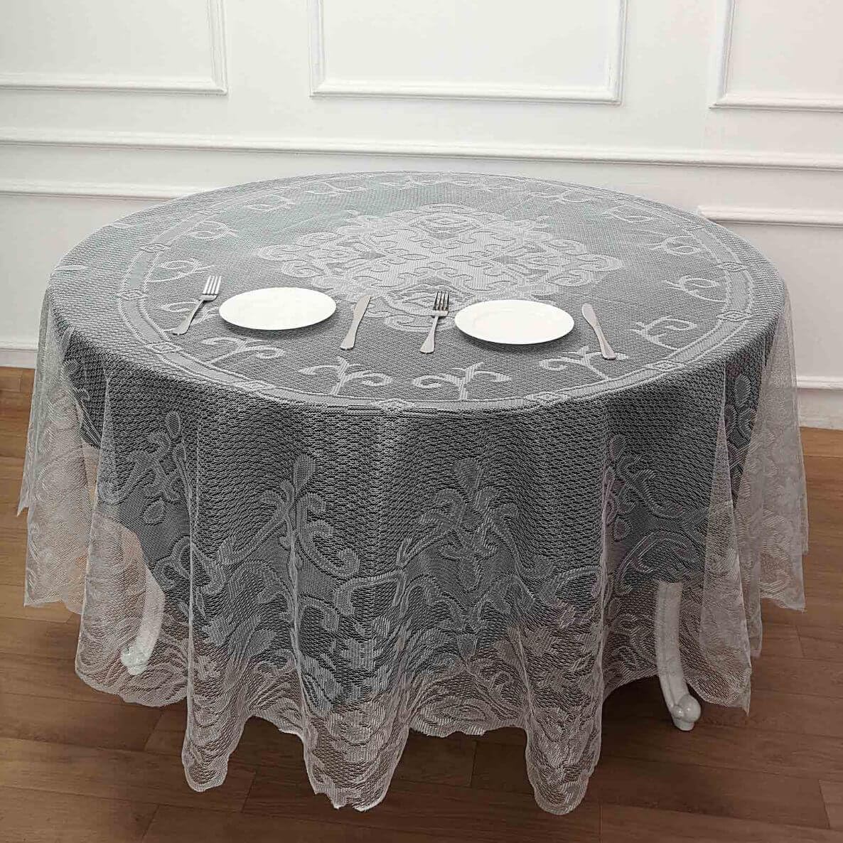 Tableclothsfactory 90" Ivory Premium Lace Round Tablecloth for Banquet Party Wedding Event Home Decor
