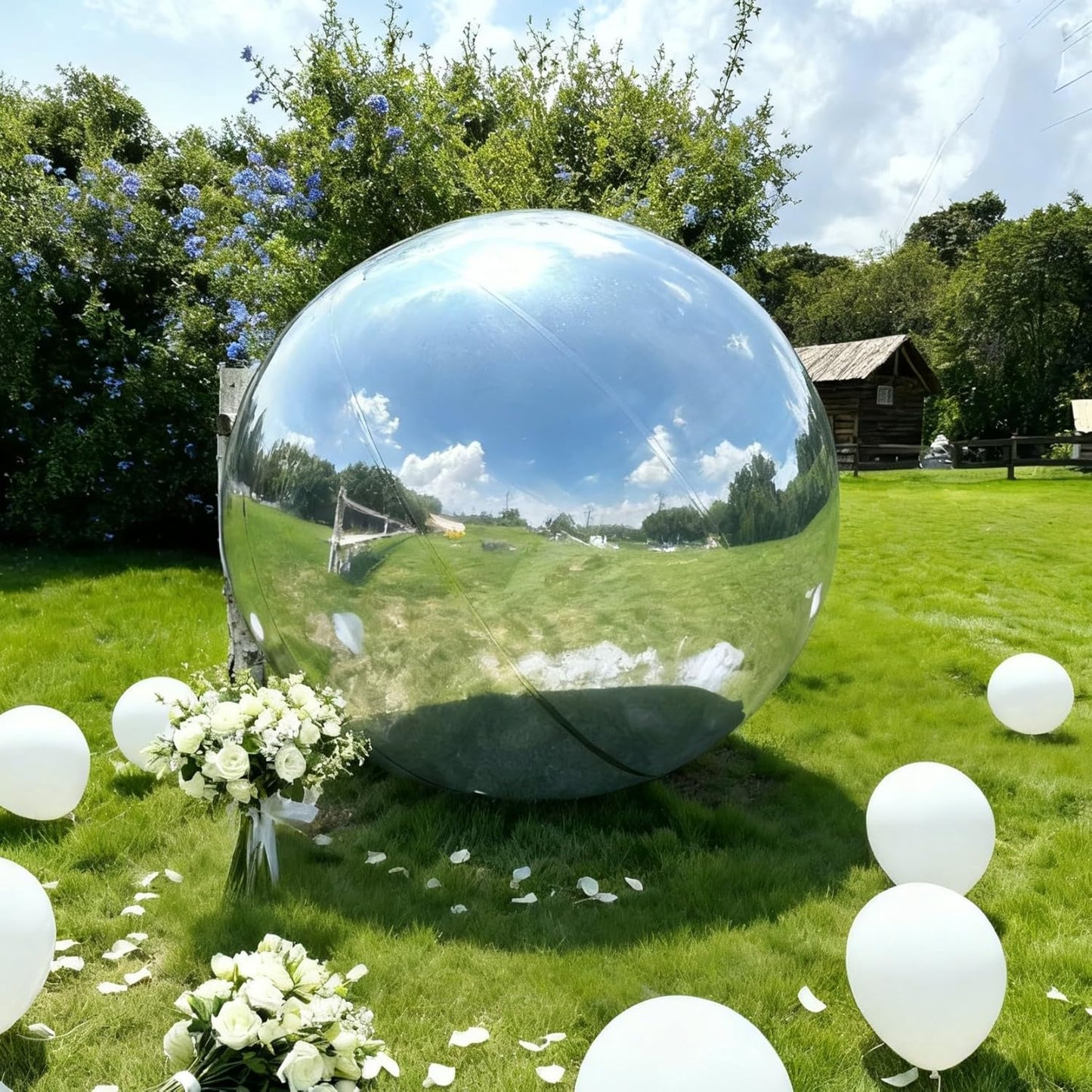 Inflatable Mirror Ball, Silver Big Shinny Balls Reusable Large PVC Disco Ball Balloon for Large Event Decoration, Party, Wedding Decor, Concerts, Stage (1 Pcs, 0.8m/31.5in Without Air Pump)