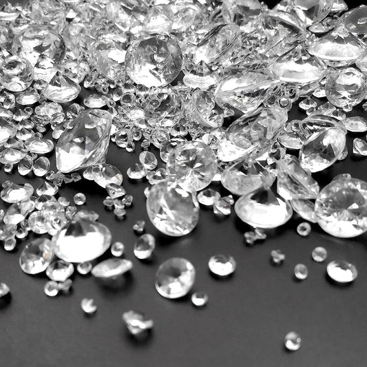 1000 pcs Acrylic Diamond Gems, Clear Acrylic Diamonds Decorations Faux Diamonds Table Scattering Gemstones Vase Filler for Party, Event, Wedding, Birthday (Clear,30mm, 20mm, 12mm, 8mm, 4mm)