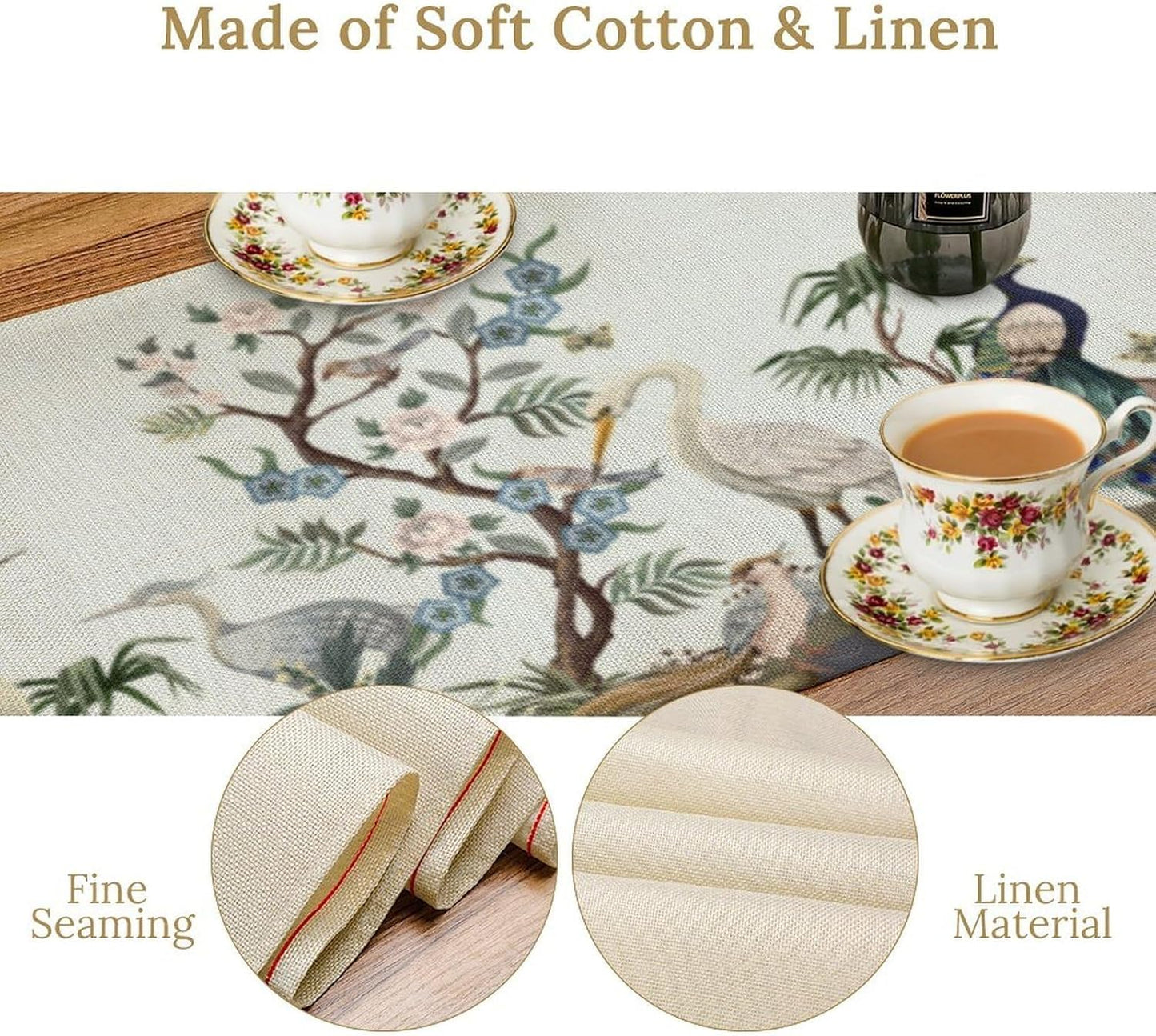 Peacock Table Runner,Retro Chinese Peonies Flowers Peacock Table Runner for Home Kitchen Dining Party Indoor Outdoor Decoration 13x90 Inch