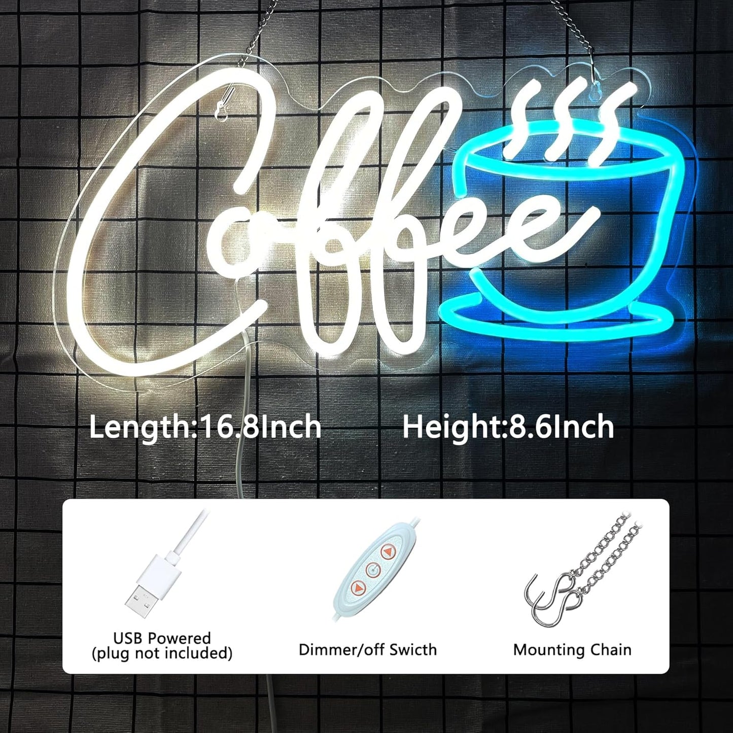 Coffee Neon Sign Led Wall Art Decor Coffee Bar Sign Light Up for Cafe Station Home Room USB Powered 16.5"x8.6"