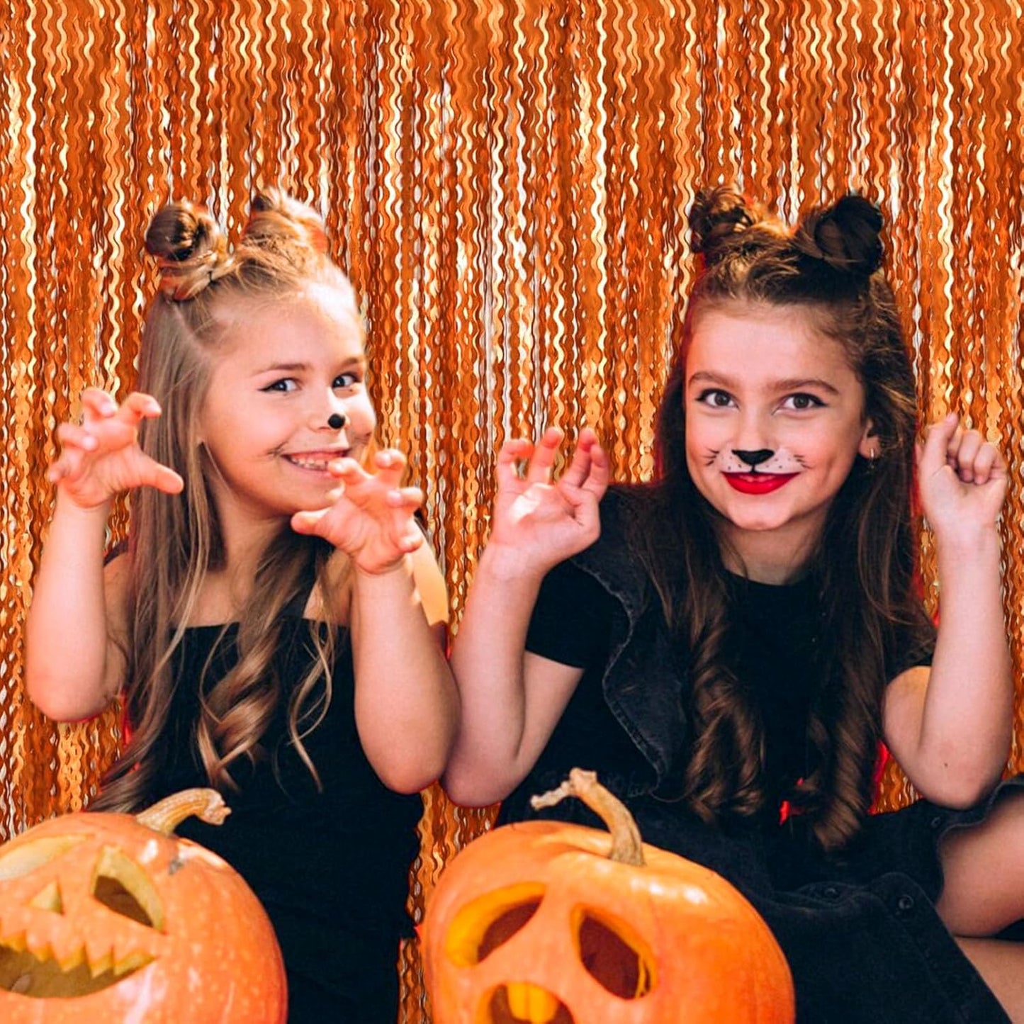 4 Pack Orange Wave Foil Fringe Curtain Backdrop, 3.28Ft x 8.2Ft Metallic Tinsel Foil Fringe Streamer Curtains for Photo Booth, Mother's Day, Easter, Birthday, Wedding Party Decoration