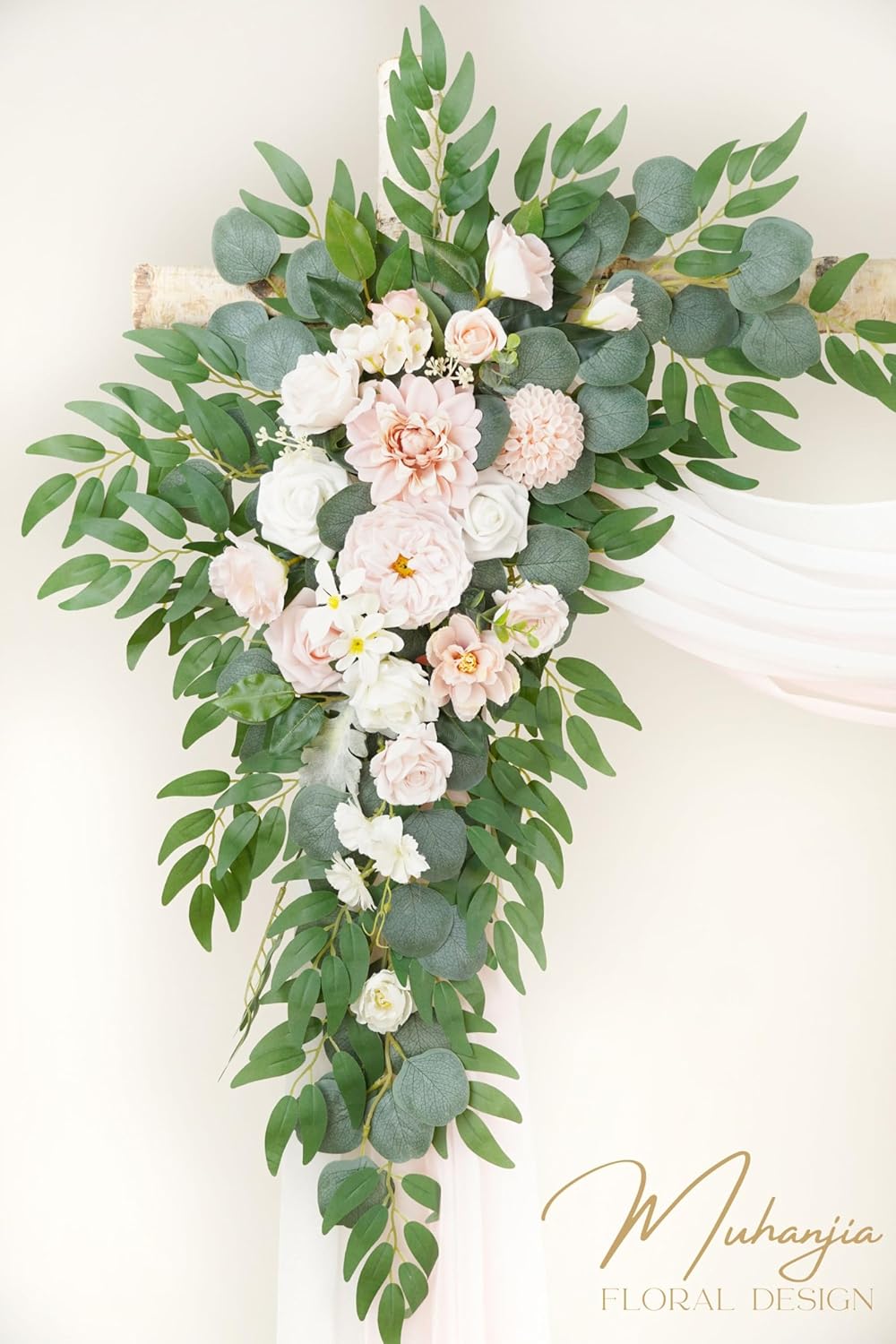 Artificial Arch Flowers Kit(Pack of 4),2Pcs Artificial Flower Arch Decor, 2Pcs Drapes, Ceremony and Reception Background Rose Decoration, Flamingo Pink Rose Floral Outdoor Party Decor