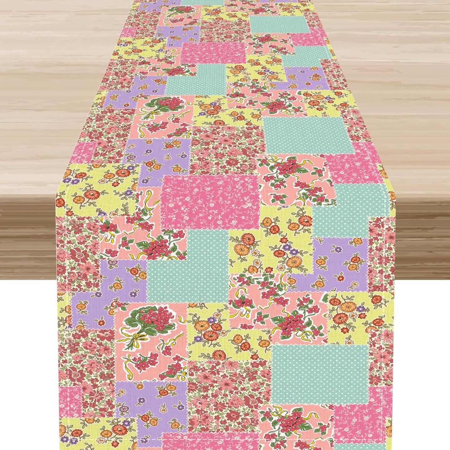 Boho Patchwork Table Runner, Vintage Farmhouse Colorful Wildflowers Bohemian Paisley Flower Table Center Decor for Home Kitchen Dining Patio Holiday Party Indoor Table Decorations, 13"x108" Inch