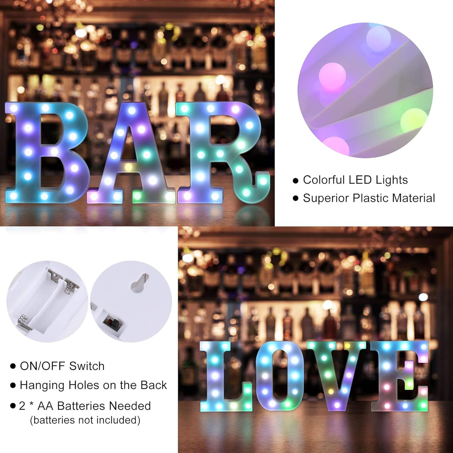 Foaky Colorful LED Letter Lights with Remote,Marquee Light Up Letters Sign for Night Light Wedding/Birthday Party Battery Powered Christmas Lamp Home Bar Decoration(I)