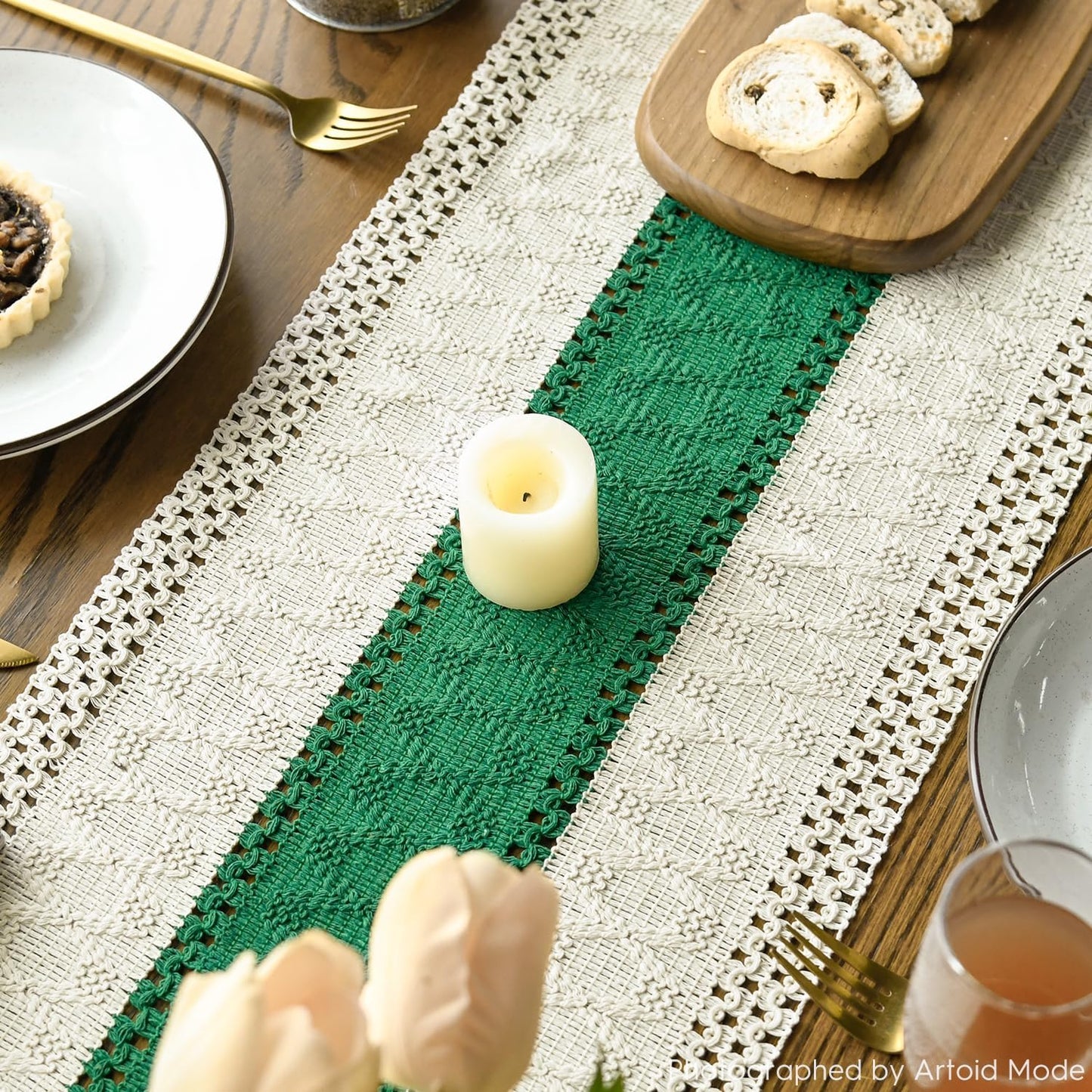 Artoid Mode Dark Green Farmhouse Rustic Table Runner, Seasonal Holiday Hollow Kitchen Dining Table Decoration for Home Party Decor 12x120 Inch