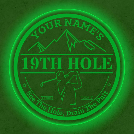 Custom 19th Hole Golf Bar Sign – Personalized LED Color Changing Acrylic Wall Decor for Home Bar, Man Cave, or Patio (19th Hole, 12 INCHES)