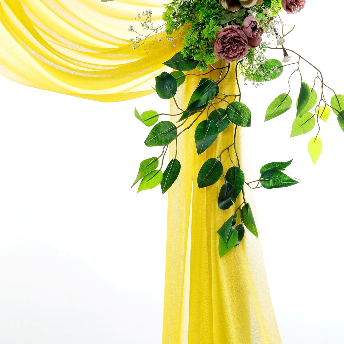 VDS Pack of 2 Panel (30 Inch X 40 Feet) Wedding Arch Draping Fabric Sheer Chiffon Fabric Drapery for Wedding Ceremony Reception Swag Backdrop Canopy Chuppah ARBO Altars Decoration (Yellow)
