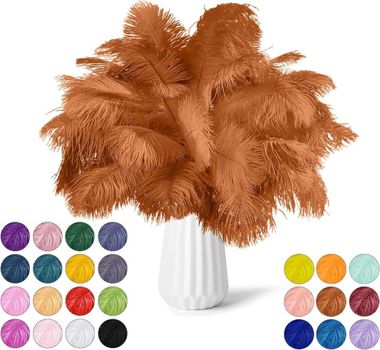 NEWONG 30pcs Brown Ostrich Feathers Natural Bulk 11-14inch(28-35cm) Vase Craft Wedding Home Party Centerpieces Christmas Day Decoration