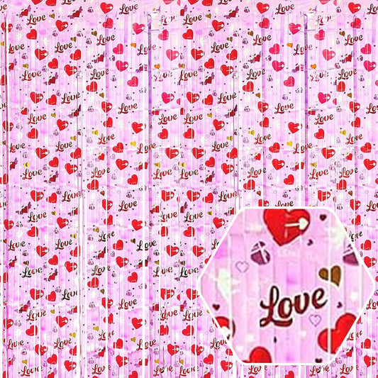 4 Pack Love Pink Wave Foil Fringe Curtain Backdrop, 3.28Ft x 8.2Ft Metallic Tinsel Foil Fringe Streamer Curtains for Photo Booth, Mother's Day, Easter, Birthday, Wedding Party Decoration