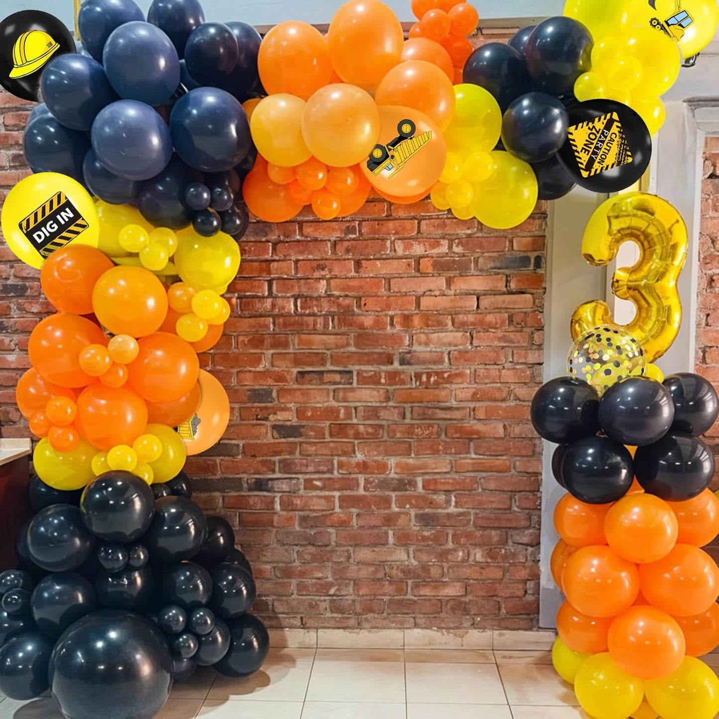 Construction Balloons, 12 Inch Black Yellow Orange Truck Printed Confetti Balloons for Boy Birthday Party Supplies Excavator Baby Shower Truck Themed Party Decoration Backdrop