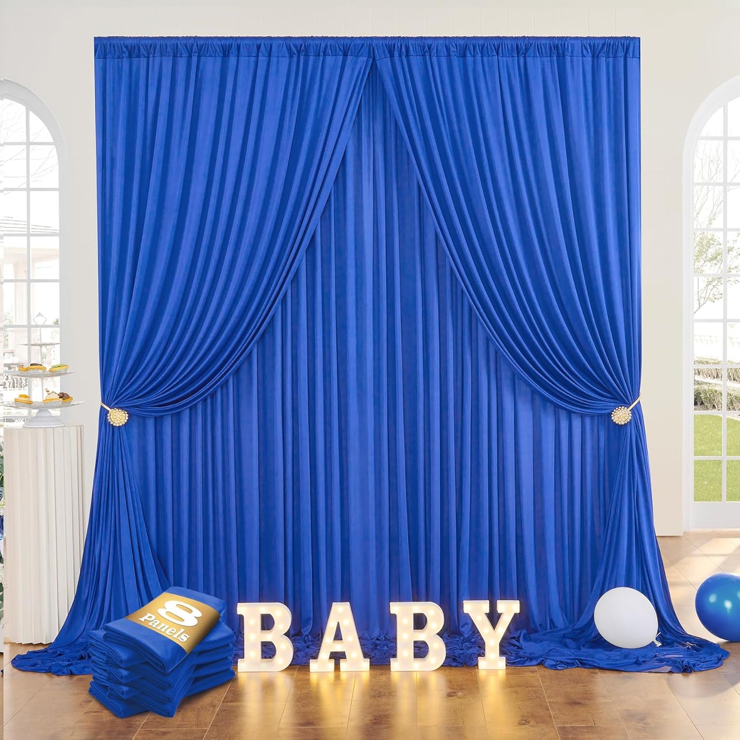 40ftx10ft Wrinkle Free Royal Blue Backdrop Curtains for Party Background, Silky Polyester 8 Panels Photo Backdrop Drapes Back Drop Cloth for Wedding Birthday Photography Baby Shower Decor