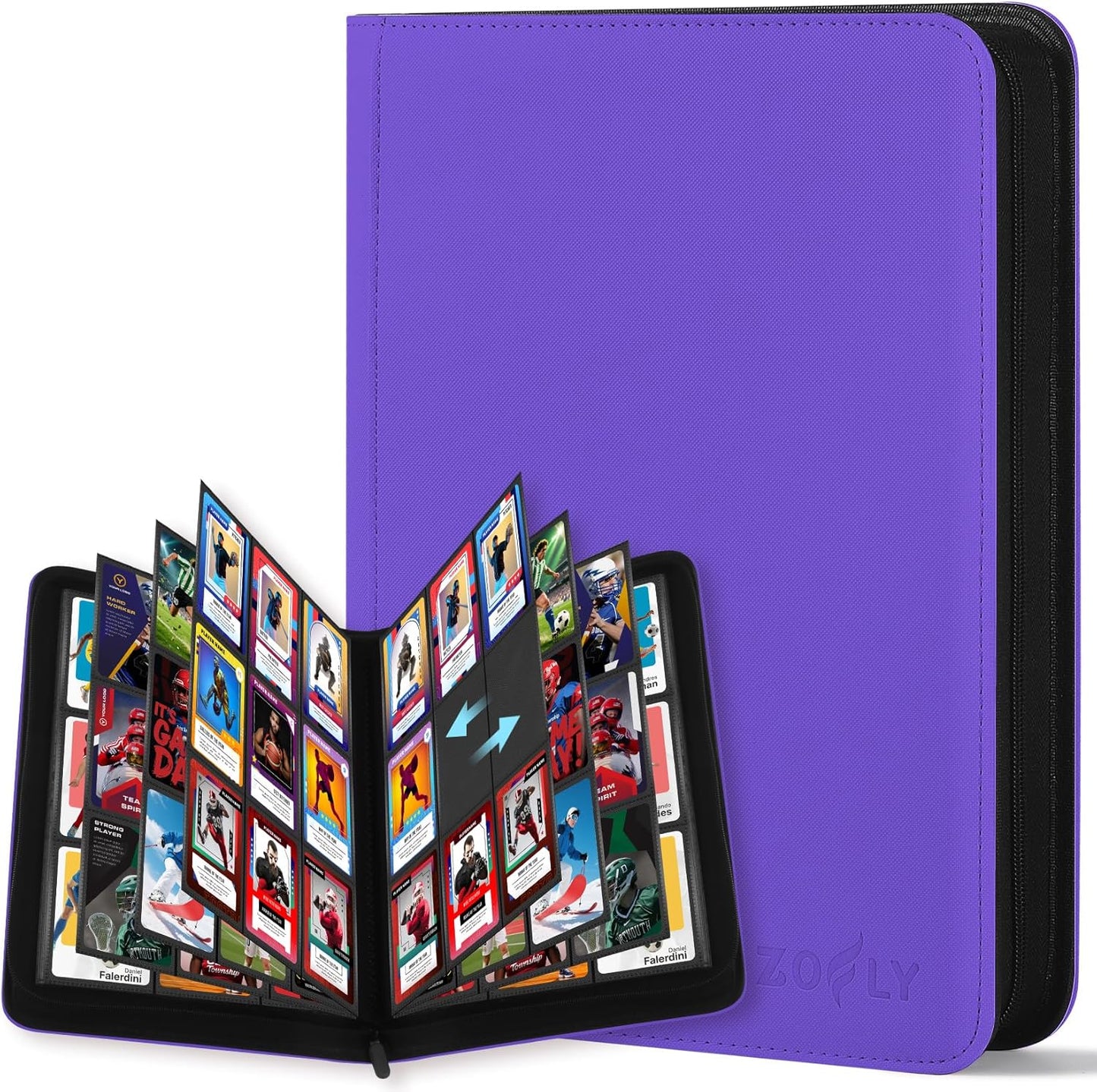 Trading Card Binder 9 Pocket, Zofly Zipper Card Collection Binder Album, Sturdy 540 Side-Loading Card Folder Holder for MTG, TCG, Sports Cards, Game Cards, Purple