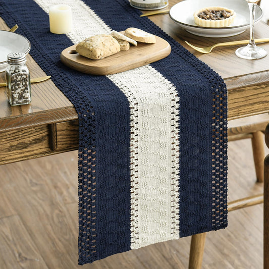 Artoid Mode Dark Blue Farmhouse Rustic Table Runner, Seasonal Hollow Kitchen Dining Table Decoration for Home Party Decor 12x72 Inch