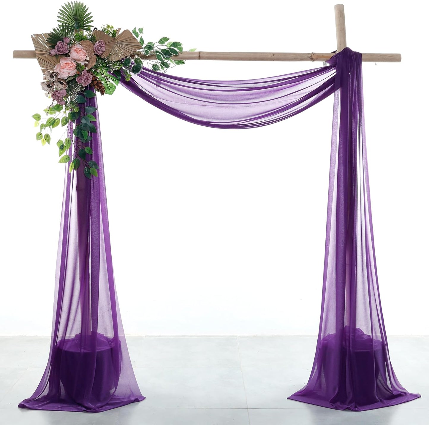 VDS Pack of 3 Panel (30 Inch X 20 Feet) Wedding Arch Draping Fabric Sheer Chiffon Fabric Drapery for Wedding Ceremony Reception Swag Backdrop Canopy Chuppah ARBO Altars Decoration (Purple)