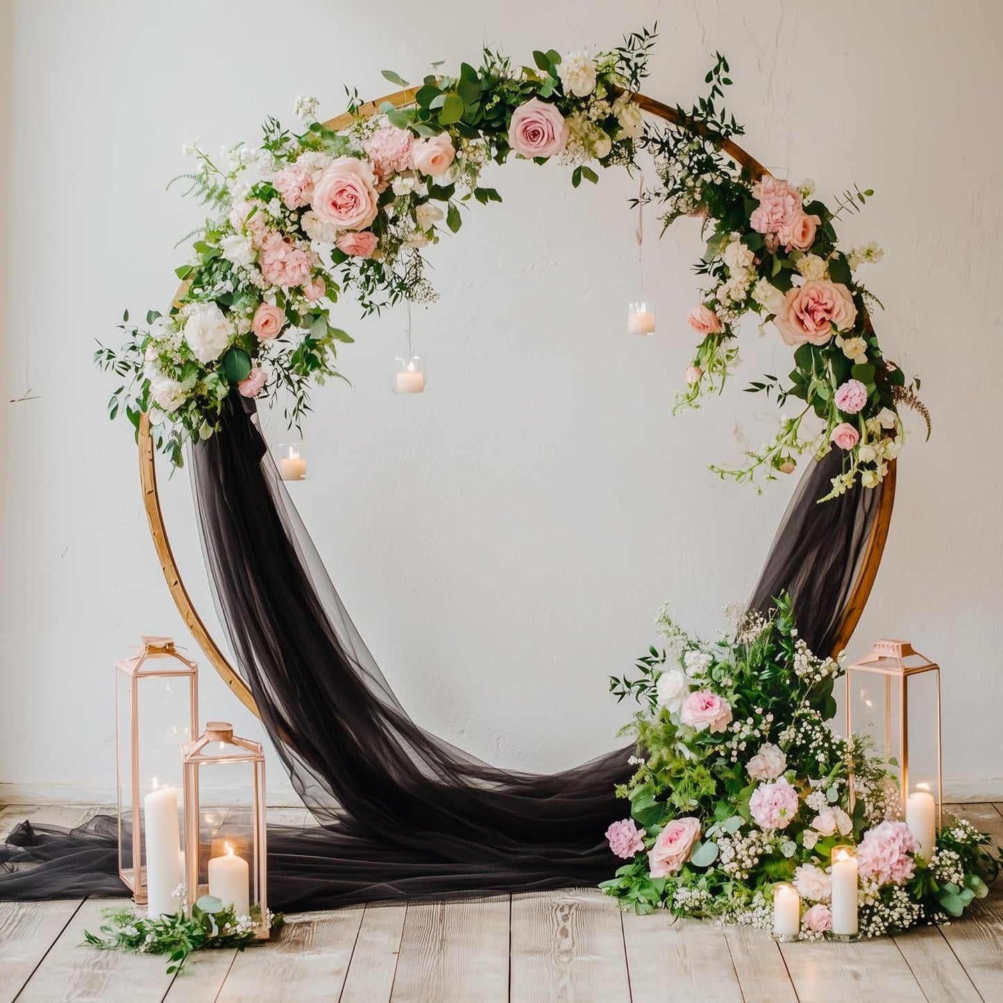 Wedding Arch Draping Fabric 3 Panels 28.7" x 20FT Black Sheer Chiffon Backdrop Drapes for Wedding Ceremony Birthday Party Bridal Shower Outdoor Decoration