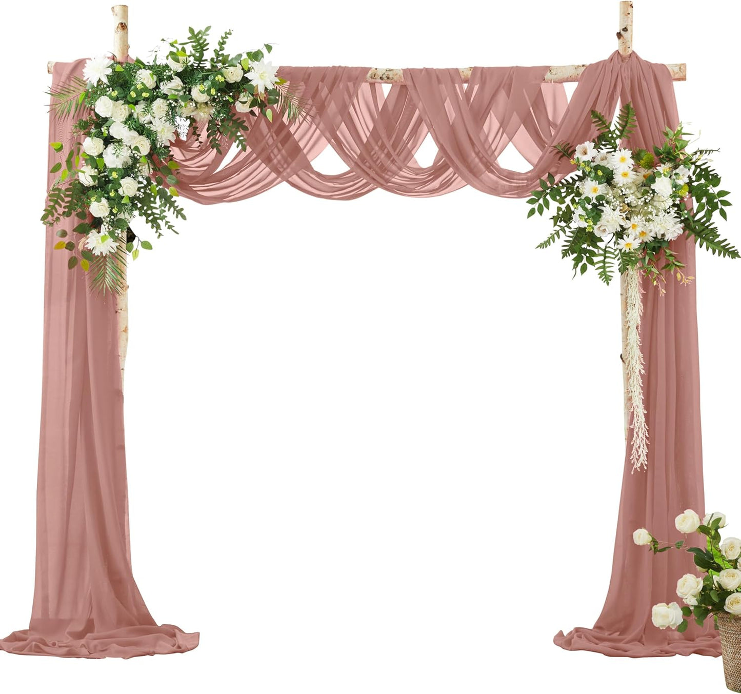 VACVELT Wedding Arch Draping Fabric Dusty Rose Chiffon, 2 Panels Sheer Drapes 30 Inch x 20ft Chiffon Backdrop Curtain Decor, Outdoor Sheer Drapery for Ceremony Party