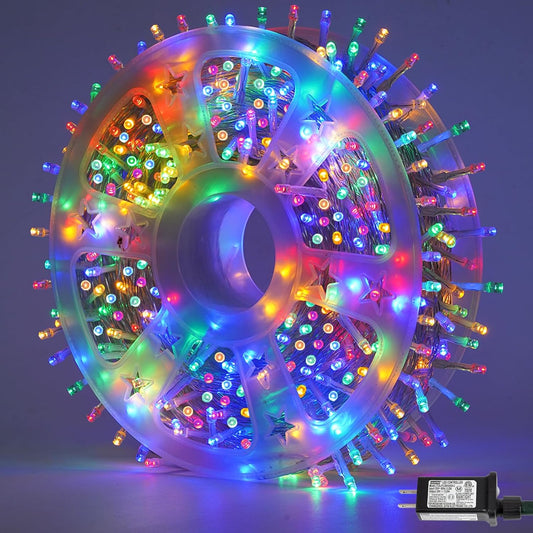 YEGUO 165ft 500 LED Christmas Lights Outdoor Waterproof, Clear Wire String Lights Indoor Plug in, 8 Modes Twinkle Tree Light Multicolor