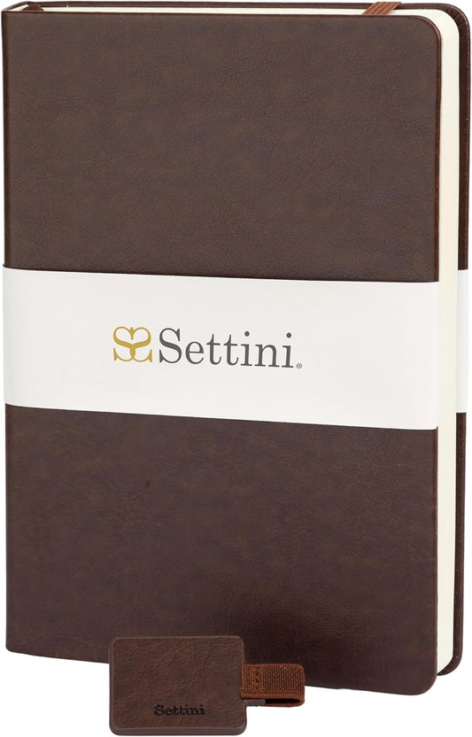 SETTINI Journal Notebook for Writing, Vegan Leather Hardcover Notebook - Pen loop, Back Pockets & Lay-Flat design, 120 GSM A5 College ruled Bleed free Paper, Gift Set for Men and Women, Mocha Brown - Birthday Gift