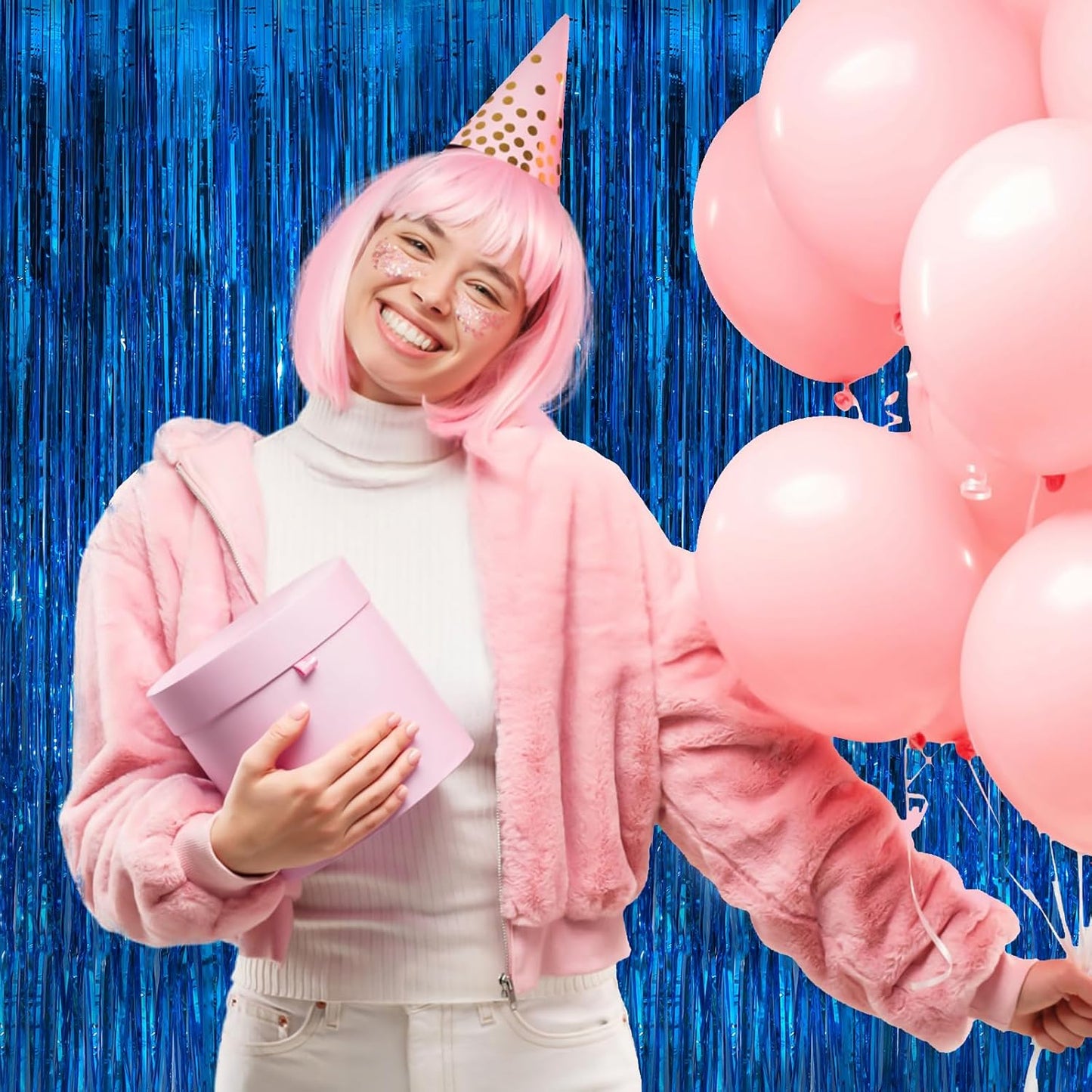 Blue Fringe Curtain Party Streamers 2Pack 3.3 x 8.3 Ft Foil Fringe Backdrop Curtains for Birthday Wedding Bridal Baby Shower Holiday Tinsel Streamers Blue Christmas Party Decorations Door Streamer