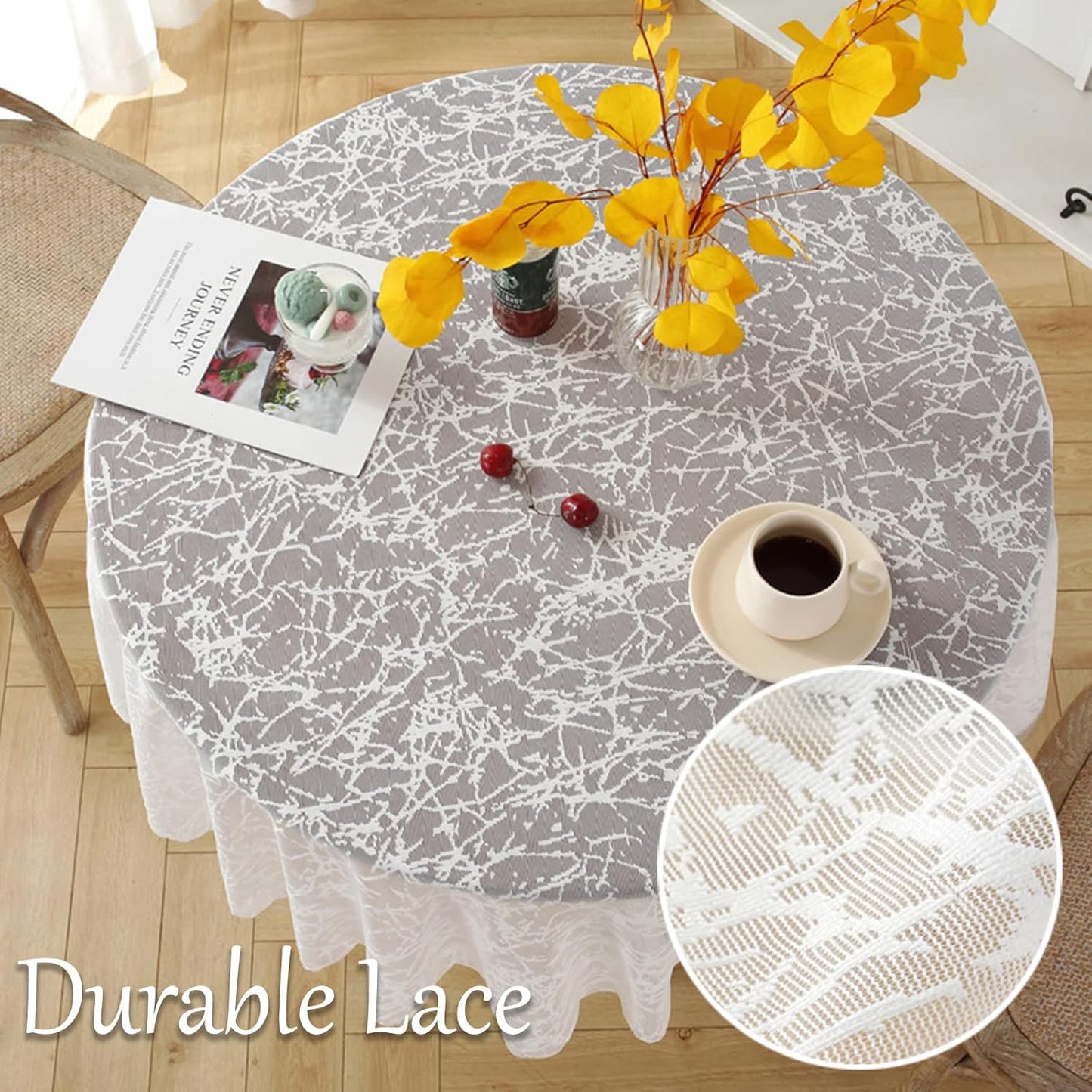 Jeloris Round Lace Tablecloth with Elegant Scalloped Bottom for Any Special Event Such as Wedding, Birthday Party, Baby Shower, Anniversary (78 inch, Style 3)