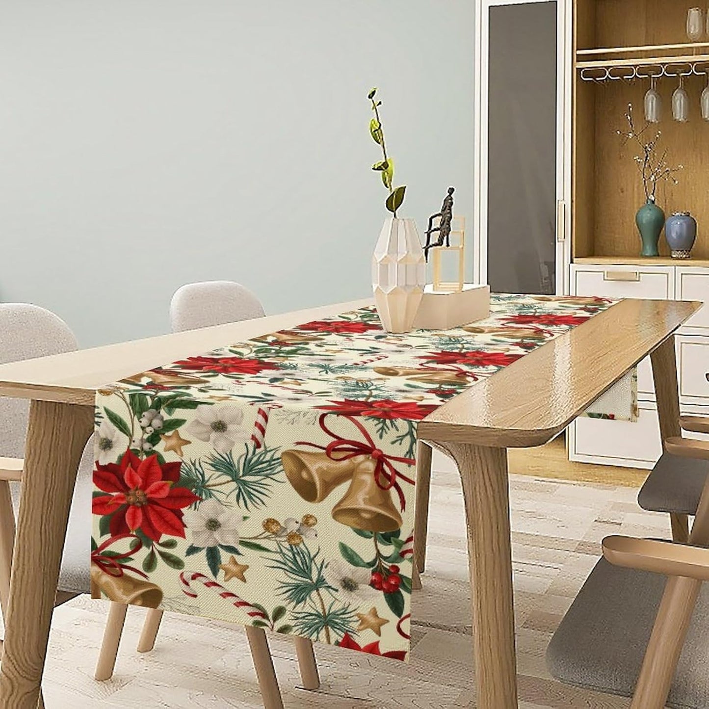 Christmas Table Runner, Seasonal Winter Xmas Holiday Kitchen Dining Table Decoration for Home Party Decor 13x70 Inch